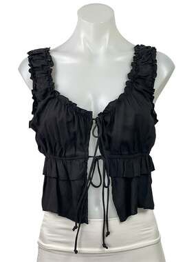 Victoria + Sophia Black Ruffle Sleeveless Tie Tiered Tank Cami Crop Top Size S